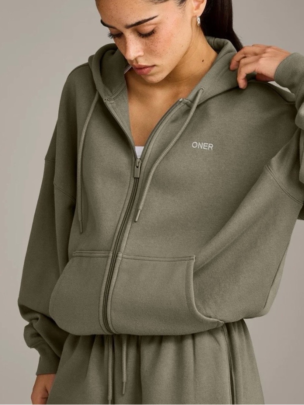 Oner Active Olive Green Full-Zip Hoodie